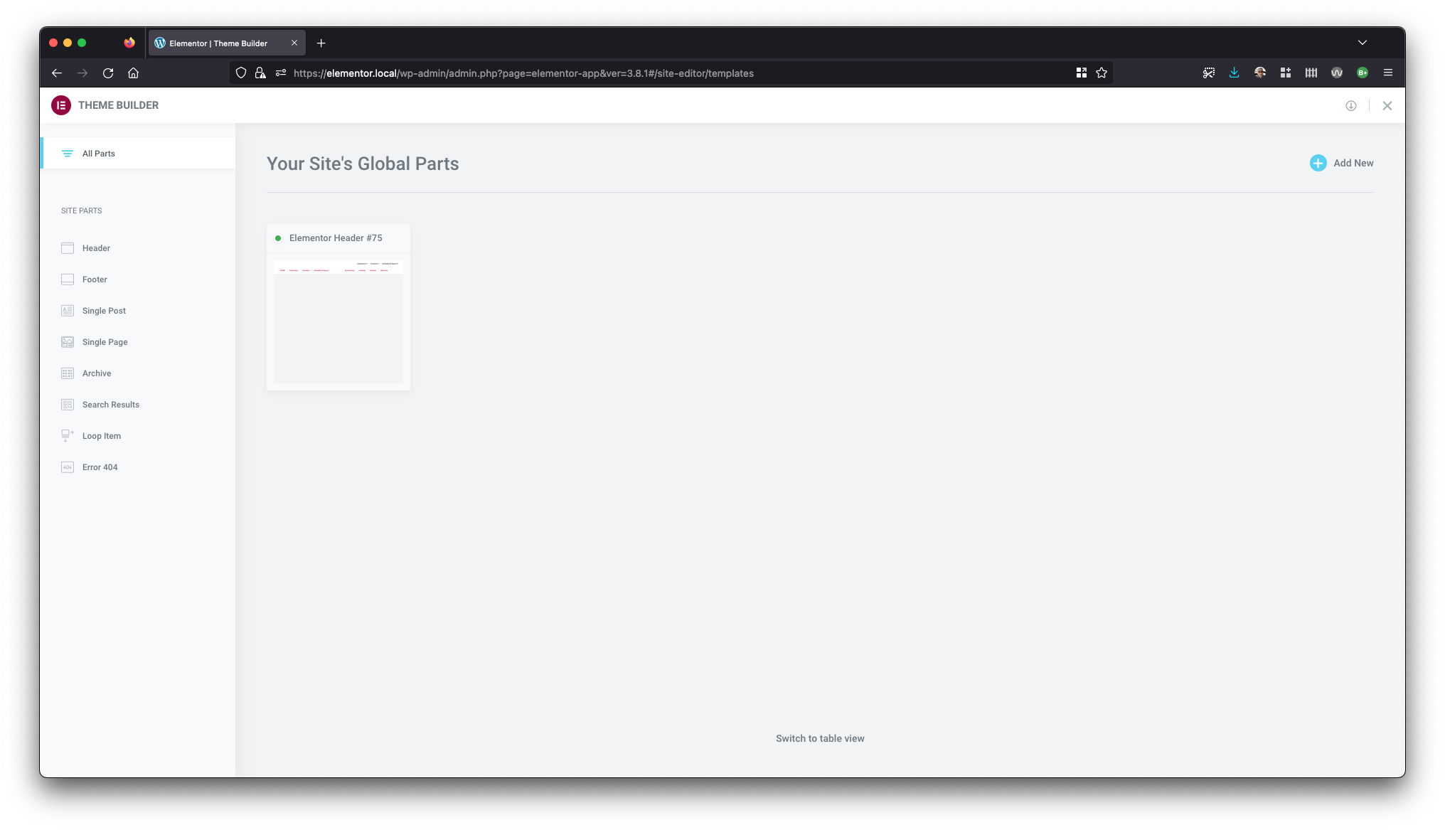 elementor theme builder proper appearance Admiral Furniture